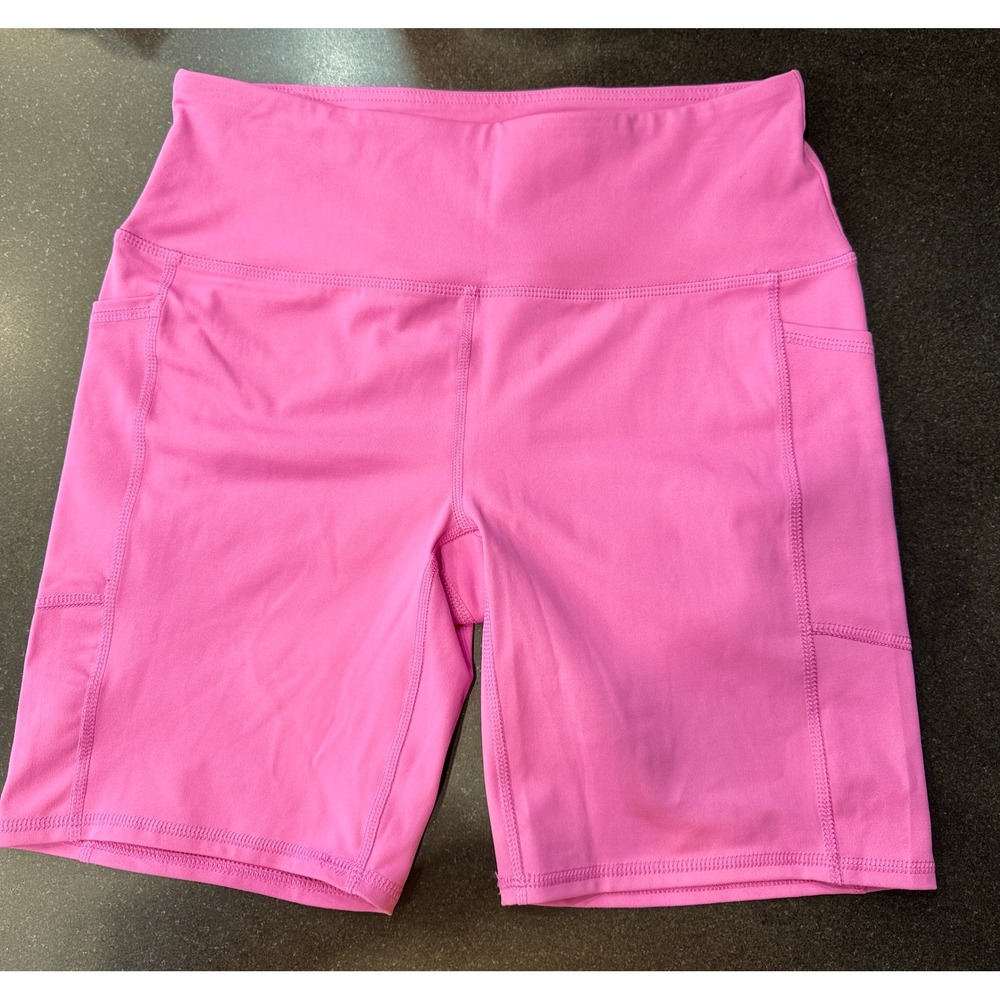RBX Biker Shorts Large Pink High Waisted Side Pockets Activewear Barbiecore
